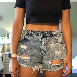 Acid wash jean shorts